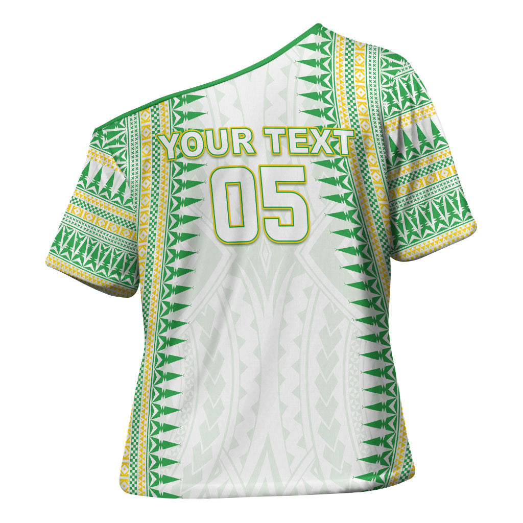 Cook Islands Rugby Custom Cross Shoulder Shirt Kuki Tribal Pattern White Version LT05 - Polynesian Pride