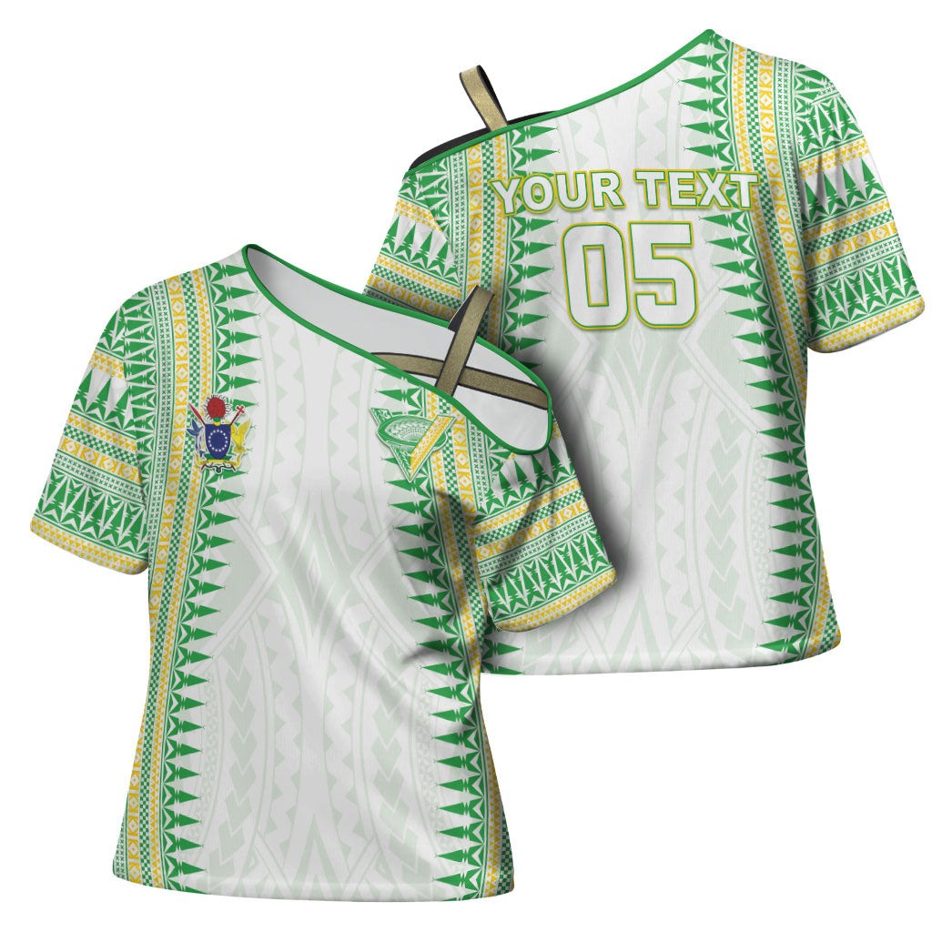 Cook Islands Rugby Custom Cross Shoulder Shirt Kuki Tribal Pattern White Version LT05 - Polynesian Pride
