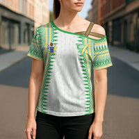 Cook Islands Rugby Custom Cross Shoulder Shirt Kuki Tribal Pattern White Version LT05 - Polynesian Pride