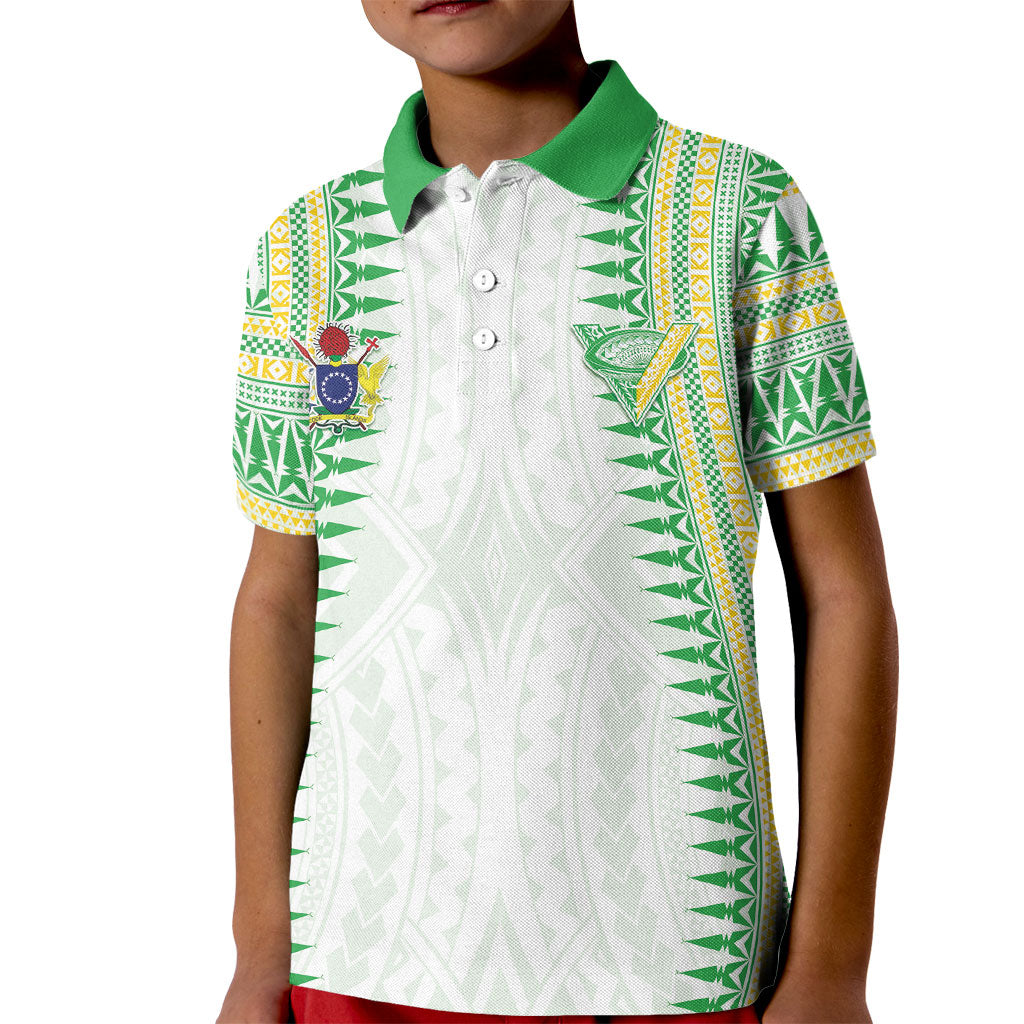 Cook Islands Rugby Custom Kid Polo Shirt Kuki Tribal Pattern White Version LT05 Kid White - Polynesian Pride