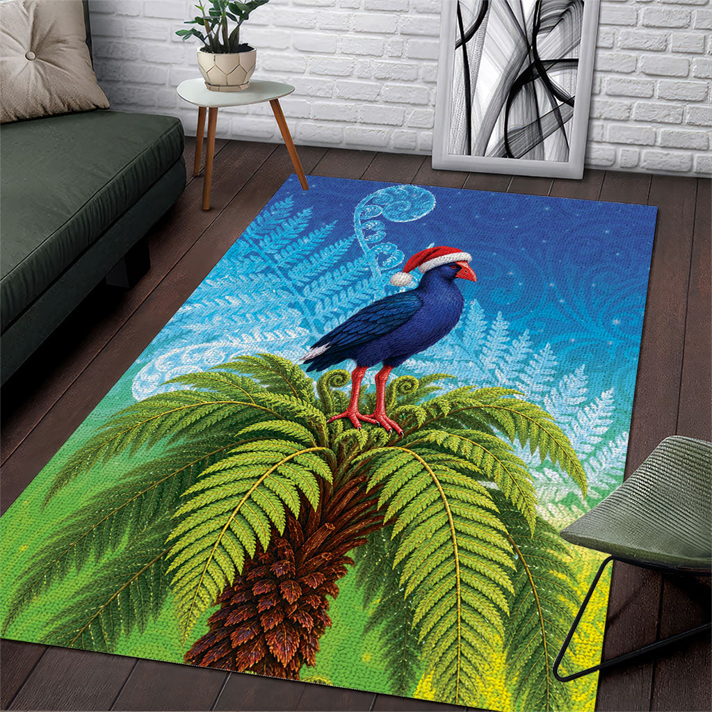 New Zealand Christmas Area Rug Pukeko With Ponga Tree Silver Fern LT05 Multicolor - Polynesian Pride