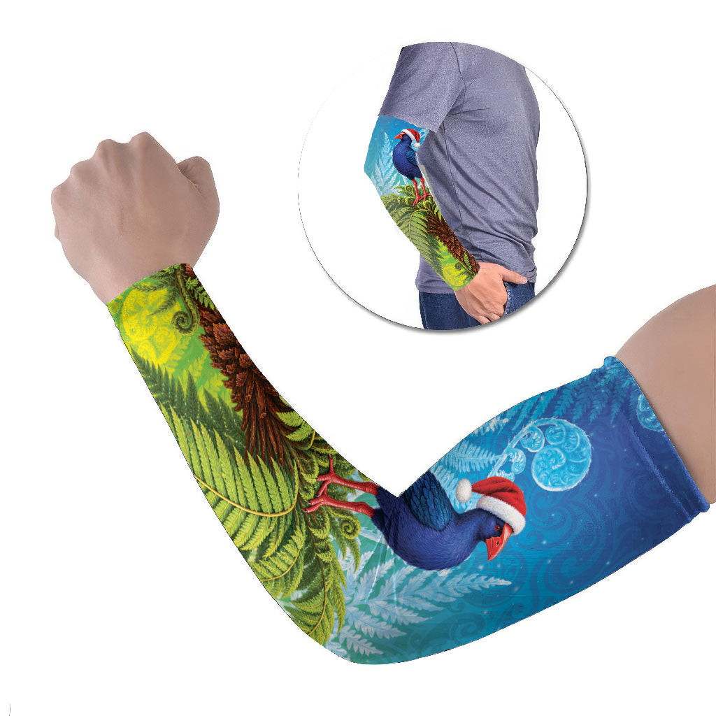 New Zealand Christmas Arm Sleeves Pukeko With Ponga Tree Silver Fern LT05 Set of 2 Multicolor - Polynesian Pride