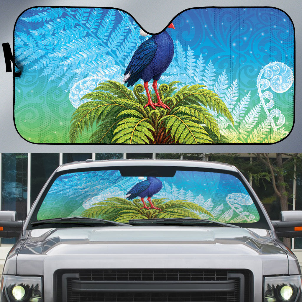New Zealand Christmas Auto Sun Shade Pukeko With Ponga Tree Silver Fern LT05 Multicolor - Polynesian Pride