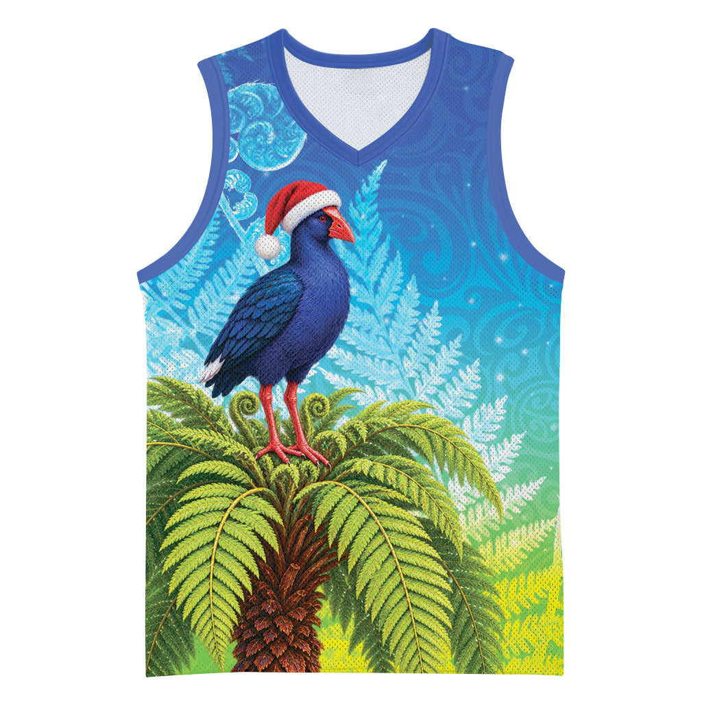 New Zealand Christmas Basketball Jersey Pukeko With Ponga Tree Silver Fern LT05 Unisex Multicolor - Polynesian Pride