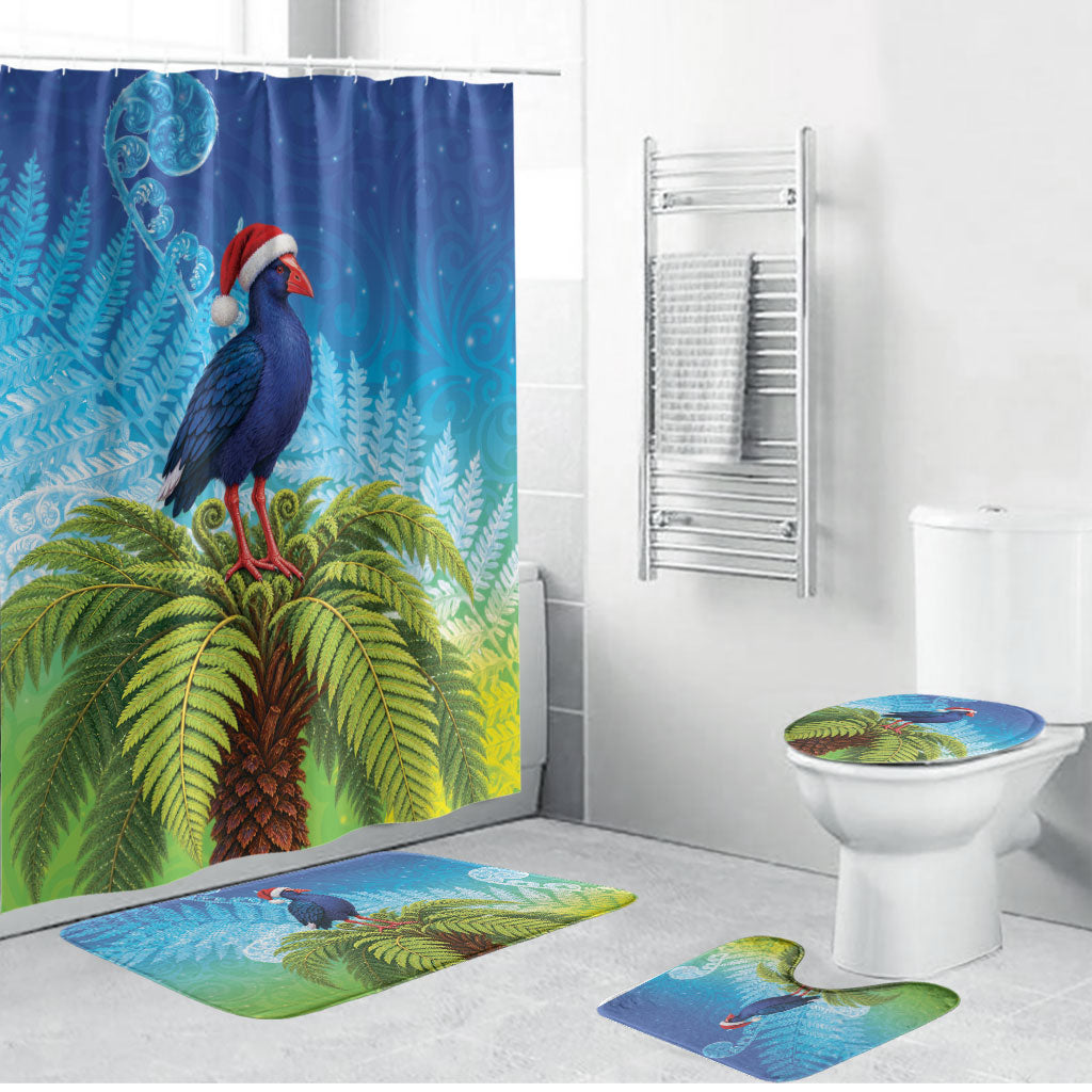 New Zealand Christmas Bathroom Set Pukeko With Ponga Tree Silver Fern LT05 Bathroom Set (4 pcs) Multicolor - Polynesian Pride