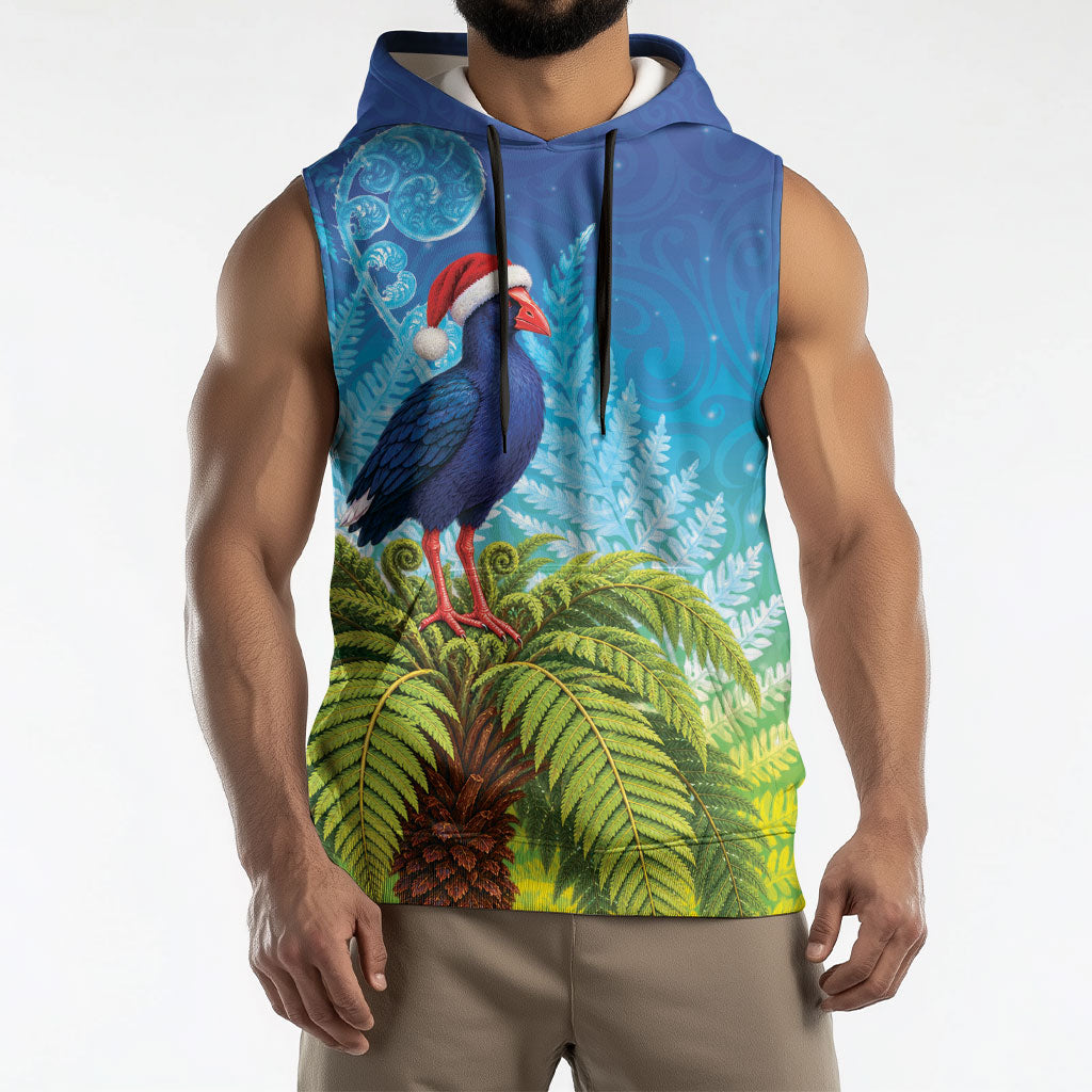 New Zealand Christmas Sleeveless Hoodie Pukeko With Ponga Tree Silver Fern LT05 - Polynesian Pride