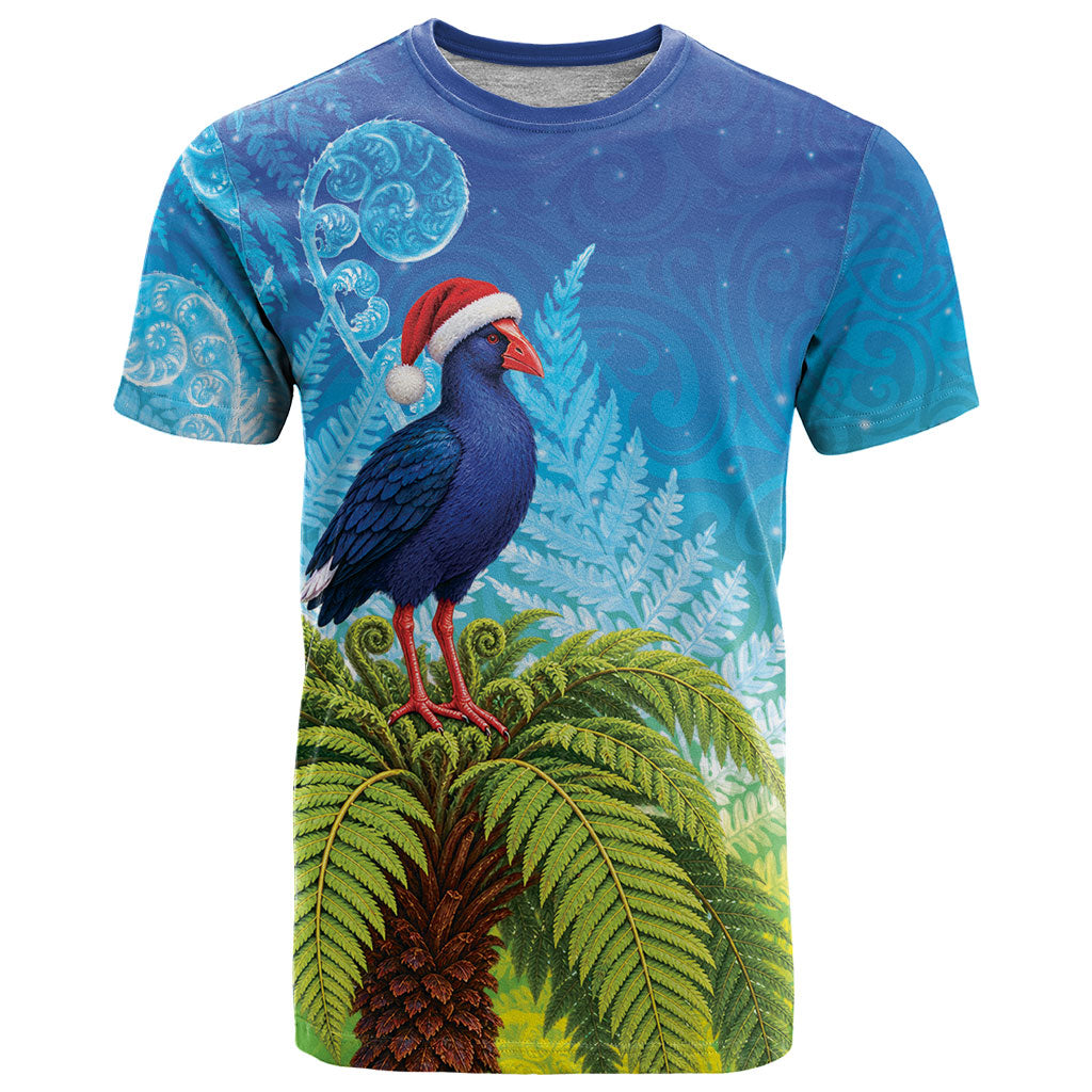 New Zealand Christmas T Shirt Pukeko With Ponga Tree Silver Fern LT05 Multicolor - Polynesian Pride