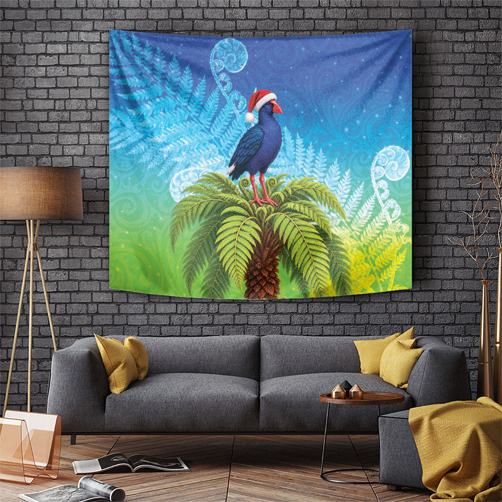 New Zealand Christmas Tapestry Pukeko With Ponga Tree Silver Fern LT05 Multicolor - Polynesian Pride