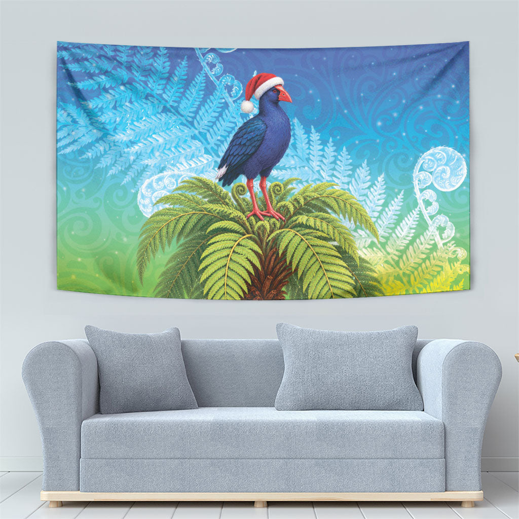 New Zealand Christmas Tapestry Pukeko With Ponga Tree Silver Fern LT05 - Polynesian Pride