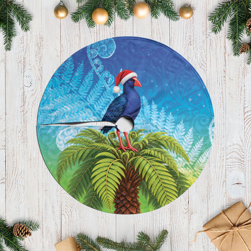 New Zealand Christmas Tree Skirt Pukeko With Ponga Tree Silver Fern LT05 Casual Multicolor - Polynesian Pride