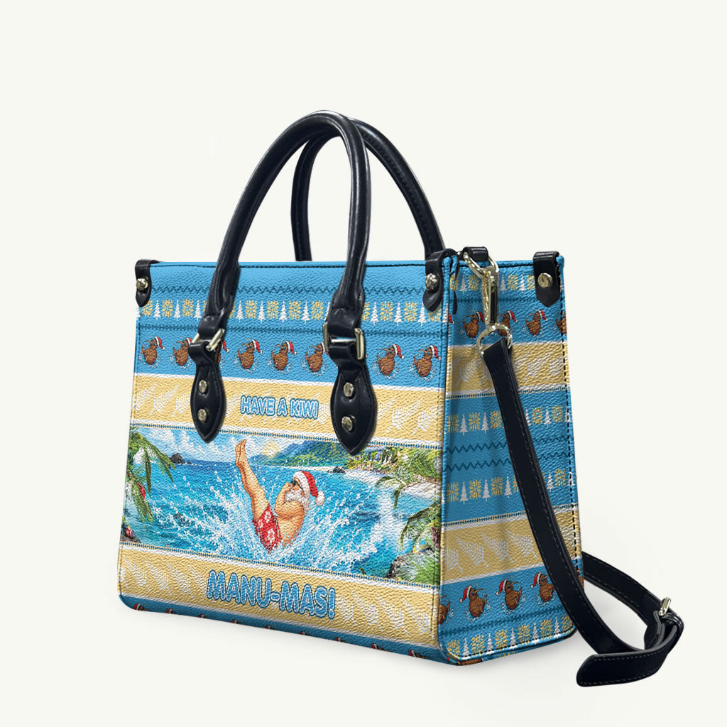 New Zealand Christmas Leather Bag Have A Kiwi Manu-Mas LT05 Blue - Polynesian Pride