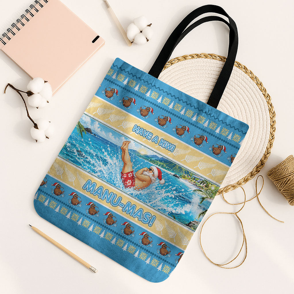 New Zealand Christmas Tote Bag Have A Kiwi Manu-Mas LT05 Black Strap One Size Blue - Polynesian Pride