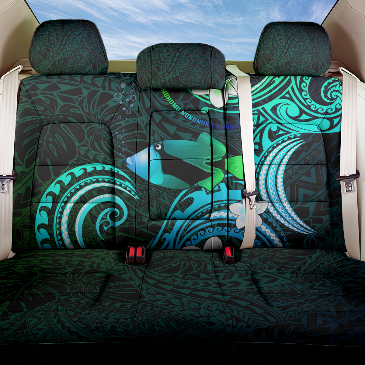 Hawaii Humuhumu Reef Triggerfish Back Car Seat Cover Turquoise With Plumeria LT05 One Size Turquoise - Polynesian Pride