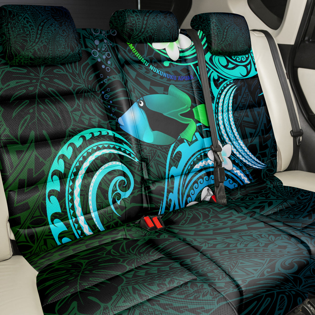 Hawaii Humuhumu Reef Triggerfish Back Car Seat Cover Turquoise With Plumeria LT05 - Polynesian Pride