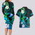 Personalised Hawaii Humuhumu Reef Triggerfish Couples Matching Long Sleeve Bodycon Dress and Hawaiian Shirt Turquoise With Plumeria LT05 - Polynesian Pride