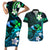 Personalised Hawaii Humuhumu Reef Triggerfish Couples Matching Short Sleeve Bodycon Dress and Hawaiian Shirt Turquoise With Plumeria LT05 Turquoise - Polynesian Pride