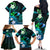 Personalised Hawaii Humuhumu Reef Triggerfish Family Matching Off Shoulder Long Sleeve Dress and Hawaiian Shirt Turquoise With Plumeria LT05 - Polynesian Pride