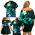 Personalised Hawaii Humuhumu Reef Triggerfish Family Matching Off Shoulder Short Dress and Hawaiian Shirt Turquoise With Plumeria LT05 - Polynesian Pride