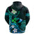 Personalised Hawaii Humuhumu Reef Triggerfish Hoodie Turquoise With Plumeria LT05 - Polynesian Pride