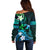 Personalised Hawaii Humuhumu Reef Triggerfish Off Shoulder Sweater Turquoise With Plumeria LT05 - Polynesian Pride