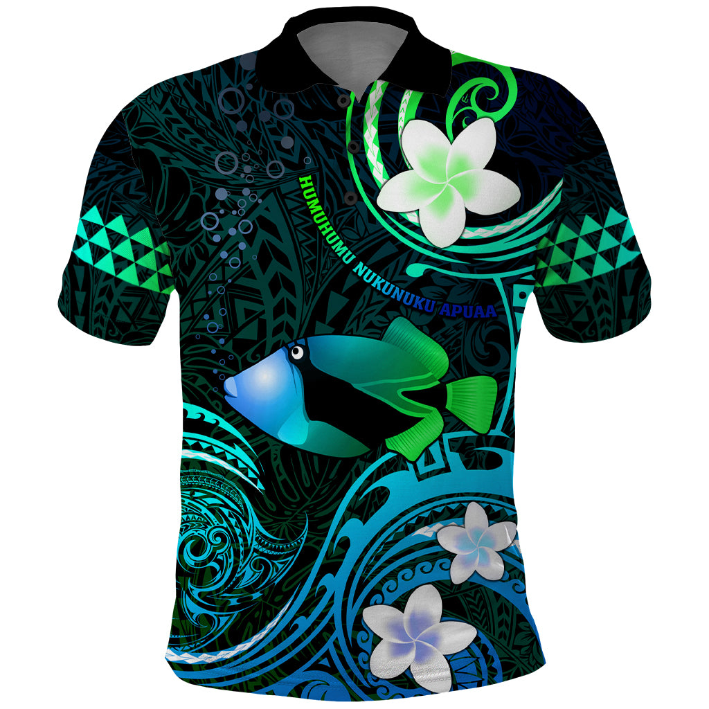 Personalised Hawaii Humuhumu Reef Triggerfish Polo Shirt Turquoise With Plumeria LT05 Turquoise - Polynesian Pride