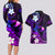 Personalised Hawaii Humuhumu Reef Triggerfish Couples Matching Long Sleeve Bodycon Dress and Hawaiian Shirt Violet With Plumeria LT05 - Polynesian Pride