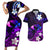 Personalised Hawaii Humuhumu Reef Triggerfish Couples Matching Short Sleeve Bodycon Dress and Hawaiian Shirt Violet With Plumeria LT05 Violet - Polynesian Pride