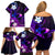 Personalised Hawaii Humuhumu Reef Triggerfish Family Matching Off Shoulder Short Dress and Hawaiian Shirt Violet With Plumeria LT05 - Polynesian Pride