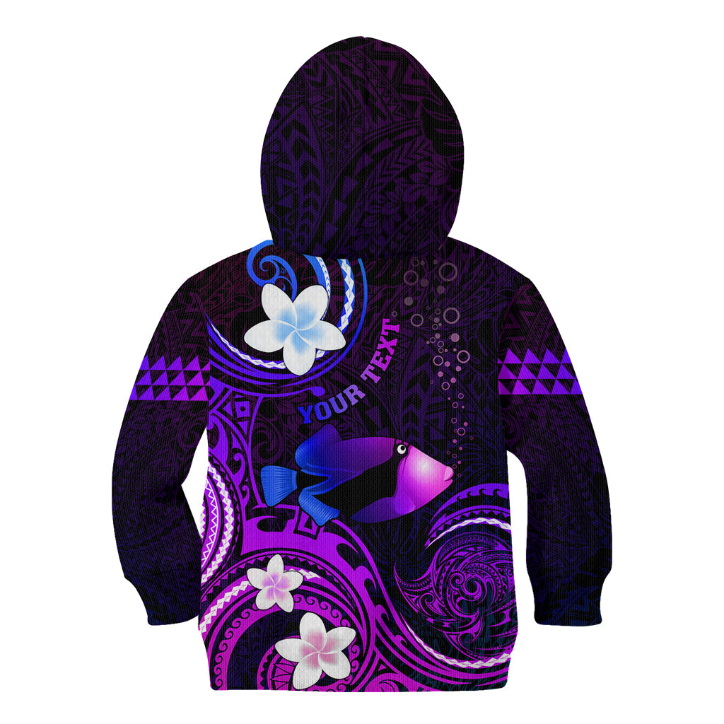 Personalised Hawaii Humuhumu Reef Triggerfish Kid Hoodie Violet With Plumeria LT05 - Polynesian Pride
