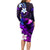 Personalised Hawaii Humuhumu Reef Triggerfish Long Sleeve Bodycon Dress Violet With Plumeria LT05 - Polynesian Pride