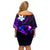 Personalised Hawaii Humuhumu Reef Triggerfish Off Shoulder Short Dress Violet With Plumeria LT05 - Polynesian Pride