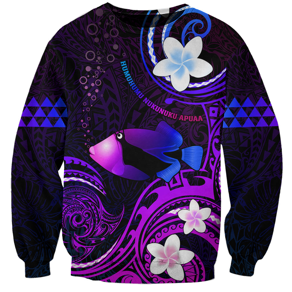 Personalised Hawaii Humuhumu Reef Triggerfish Sweatshirt Violet With Plumeria LT05 Unisex Violet - Polynesian Pride
