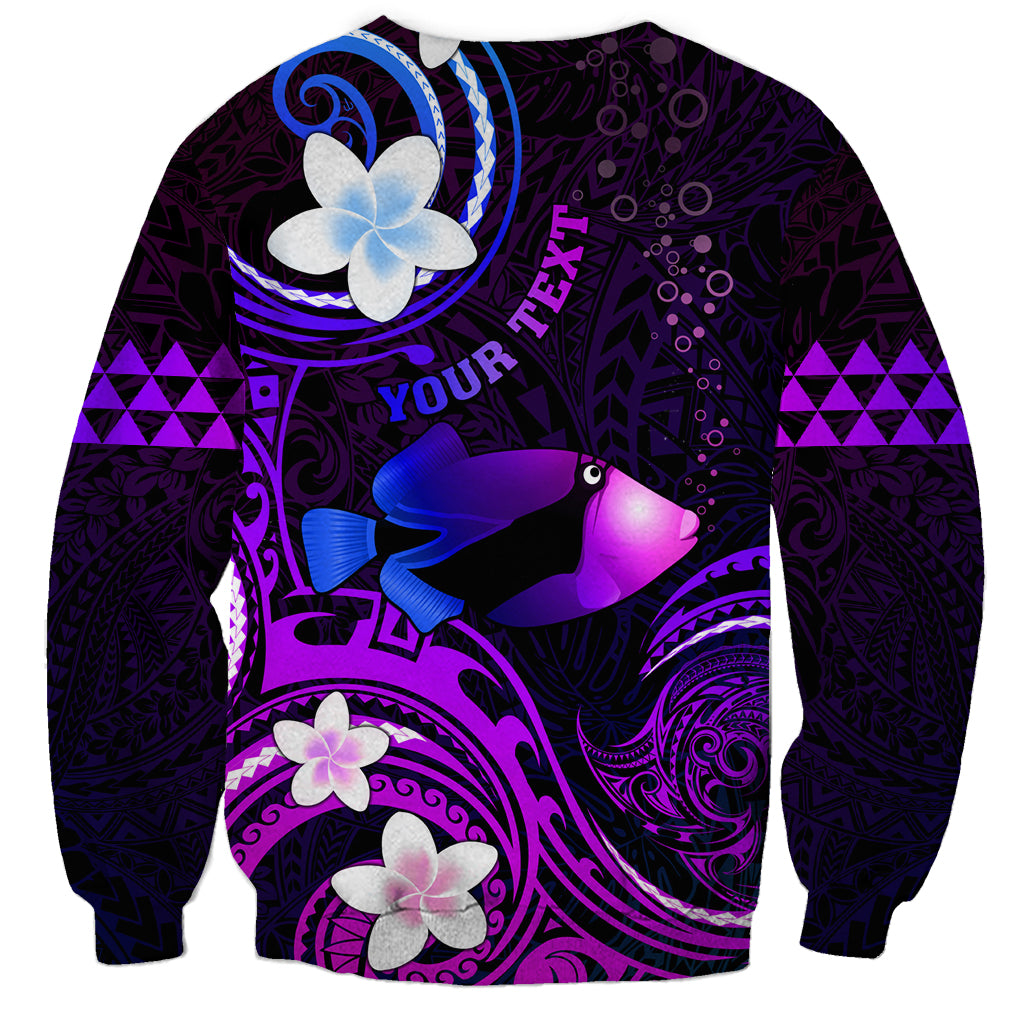 Personalised Hawaii Humuhumu Reef Triggerfish Sweatshirt Violet With Plumeria LT05 - Polynesian Pride