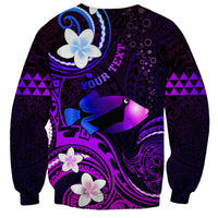 Personalised Hawaii Humuhumu Reef Triggerfish Sweatshirt Violet With Plumeria LT05 - Polynesian Pride
