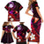 Personalised Hawaii Humuhumu Reef Triggerfish Family Matching Short Sleeve Bodycon Dress and Hawaiian Shirt Maroon With Plumeria LT05 - Polynesian Pride