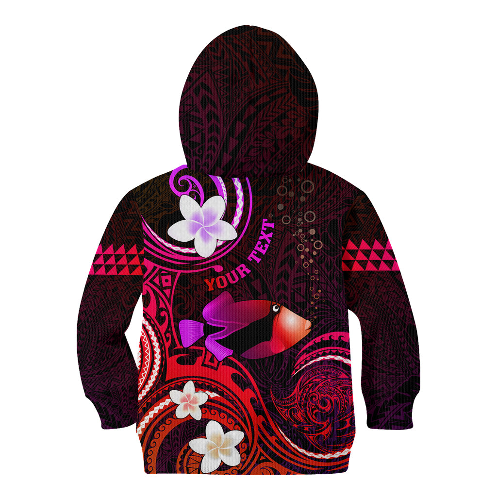 Personalised Hawaii Humuhumu Reef Triggerfish Kid Hoodie Maroon With Plumeria LT05 - Polynesian Pride