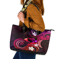 Hawaii Humuhumu Reef Triggerfish Leather Tote Bag Maroon With Plumeria LT05 Maroon - Polynesian Pride