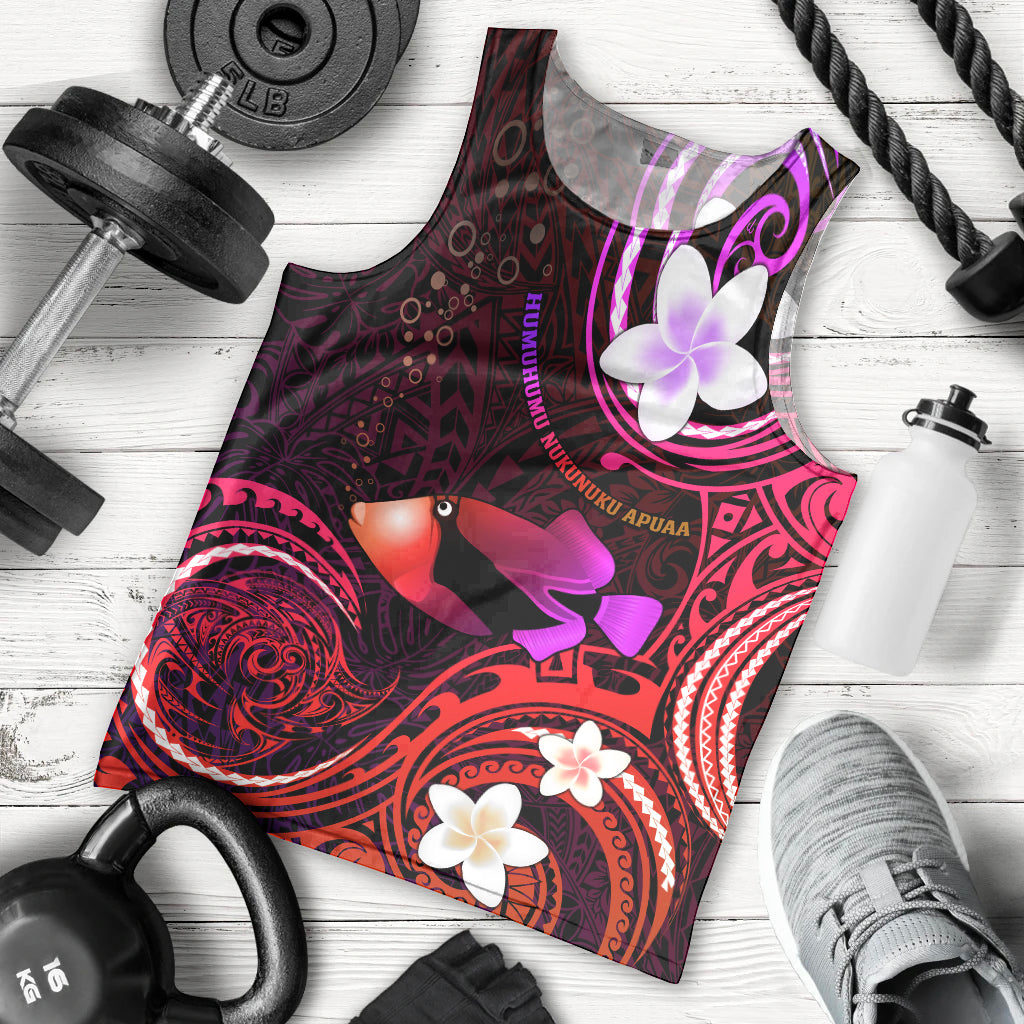 Personalised Hawaii Humuhumu Reef Triggerfish Men Tank Top Maroon With Plumeria LT05 - Polynesian Pride