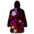 Personalised Hawaii Humuhumu Reef Triggerfish Wearable Blanket Hoodie Maroon With Plumeria LT05 - Polynesian Pride