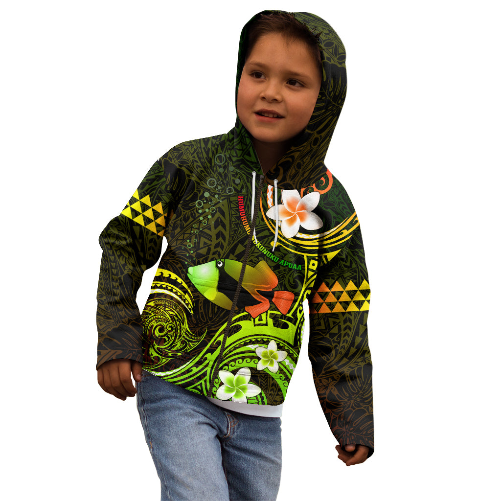 Personalised Hawaii Humuhumu Reef Triggerfish Kid Hoodie Reggae With Plumeria LT05 - Polynesian Pride