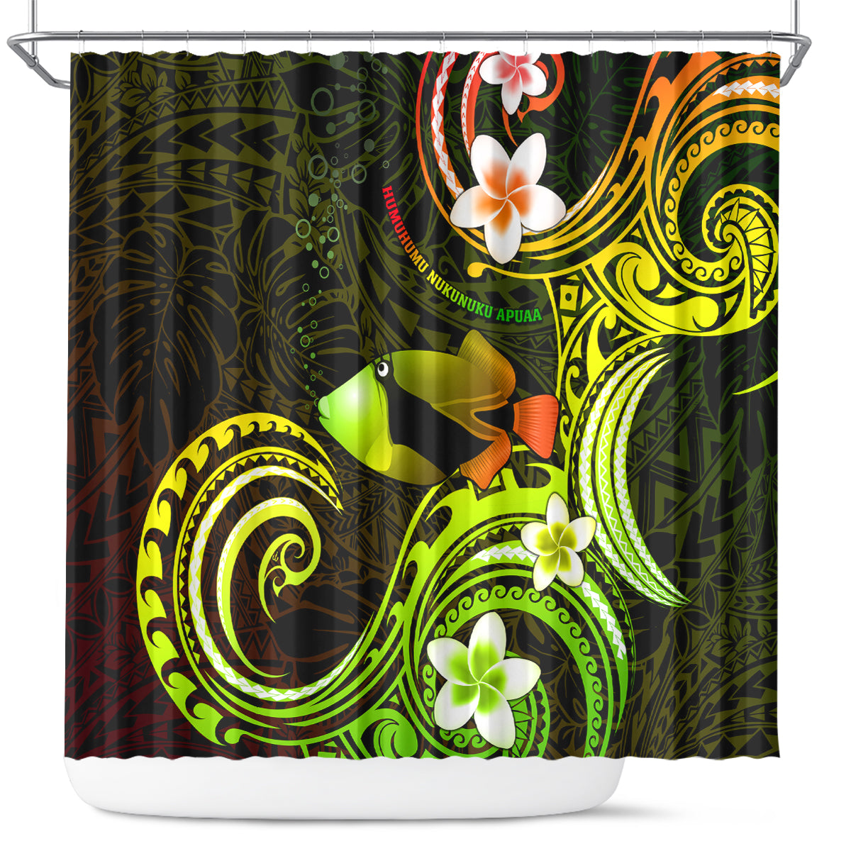 Hawaii Humuhumu Reef Triggerfish Shower Curtain Reggae With Plumeria LT05 Reggae - Polynesian Pride