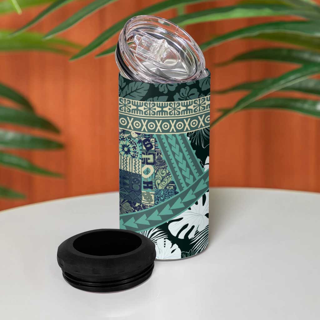 Hawaii Plant Kalo 4 in 1 Can Cooler Tumbler Hawaiian Tapa Pattern LT05 - Polynesian Pride
