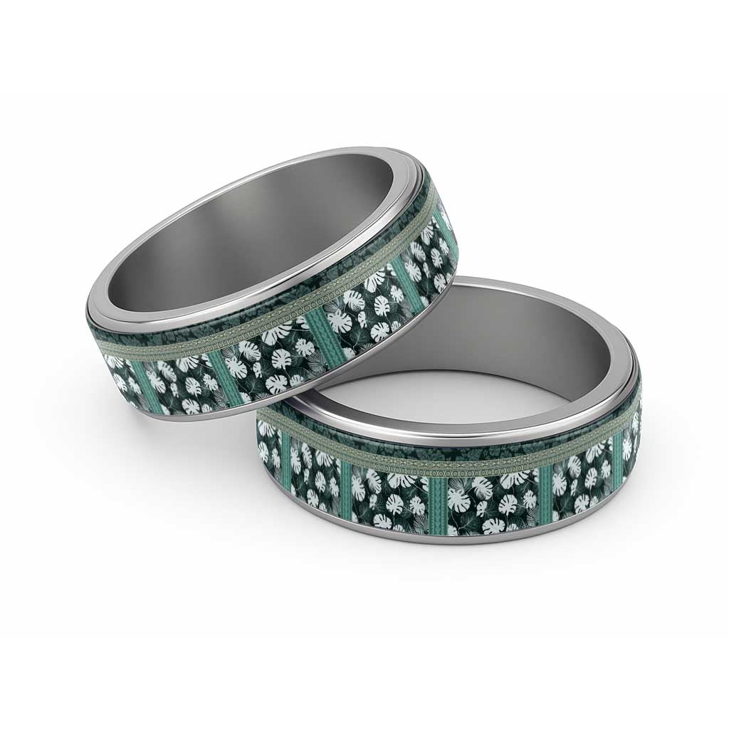 Hawaii Plant Kalo Classic Ring Hawaiian Tapa Pattern LT05 Sliver Green - Polynesian Pride