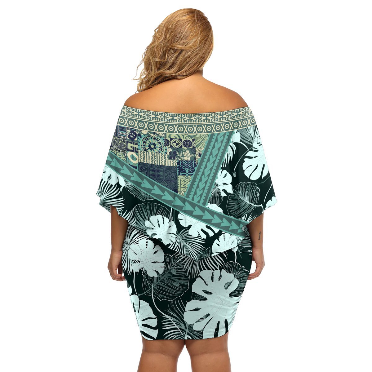 Hawaii Plant Kalo Off Shoulder Short Dress Hawaiian Tapa Pattern LT05 - Polynesian Pride