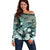 Hawaii Plant Kalo Off Shoulder Sweater Hawaiian Tapa Pattern LT05 Women Green - Polynesian Pride