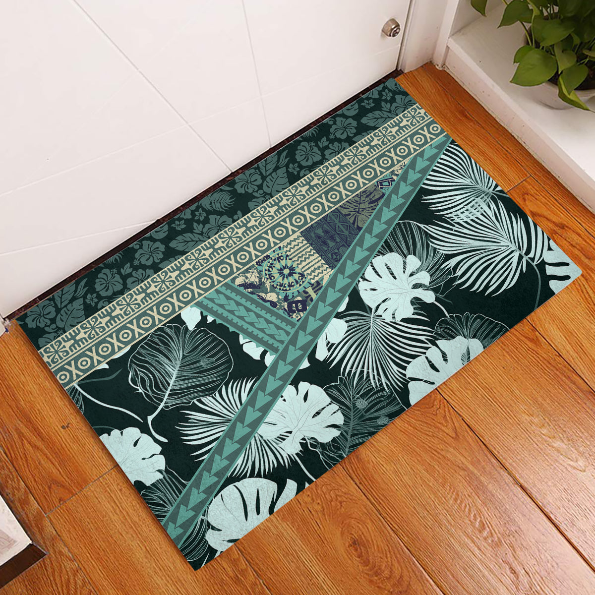 Hawaii Plant Kalo Rubber Doormat Hawaiian Tapa Pattern LT05 Green - Polynesian Pride