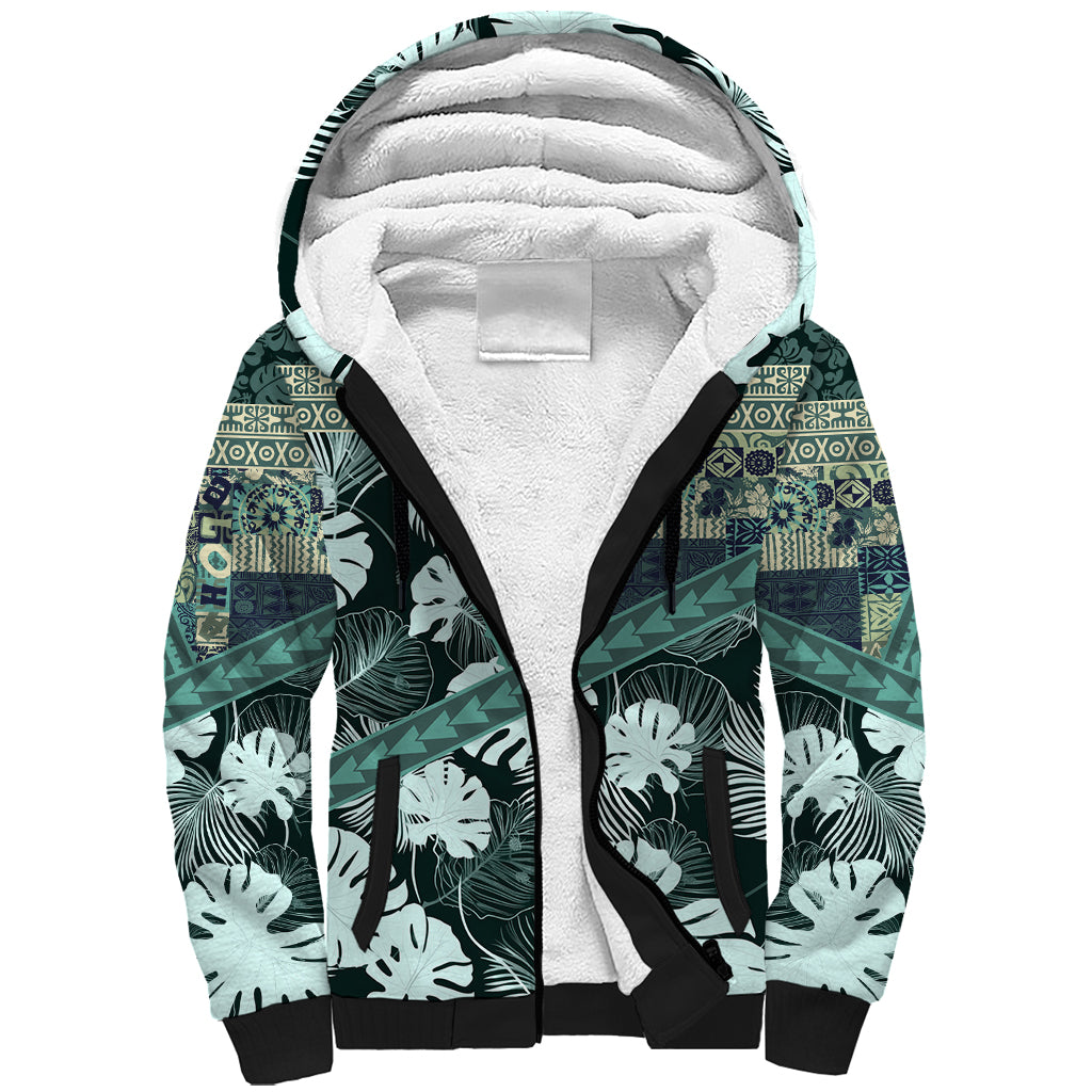 Hawaii Plant Kalo Sherpa Hoodie Hawaiian Tapa Pattern LT05 Unisex Green - Polynesian Pride