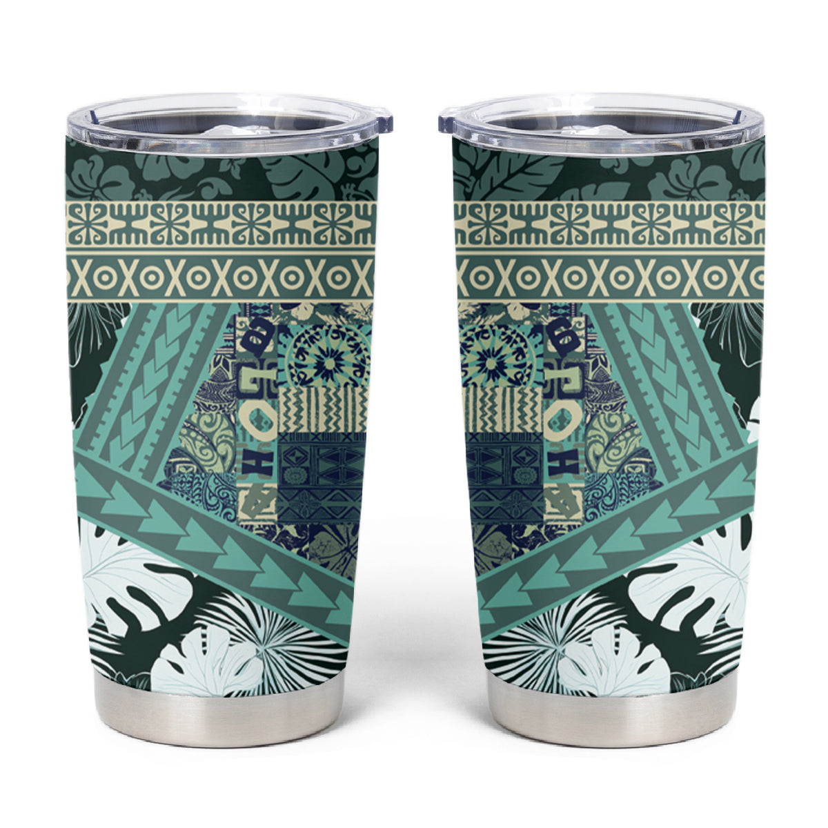 Hawaii Plant Kalo Tumbler Cup Hawaiian Tapa Pattern LT05 Green - Polynesian Pride