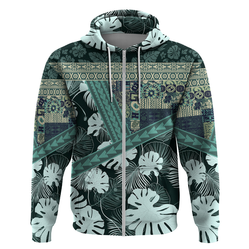 Hawaii Plant Kalo Zip Hoodie Hawaiian Tapa Pattern LT05 Zip Hoodie Green - Polynesian Pride