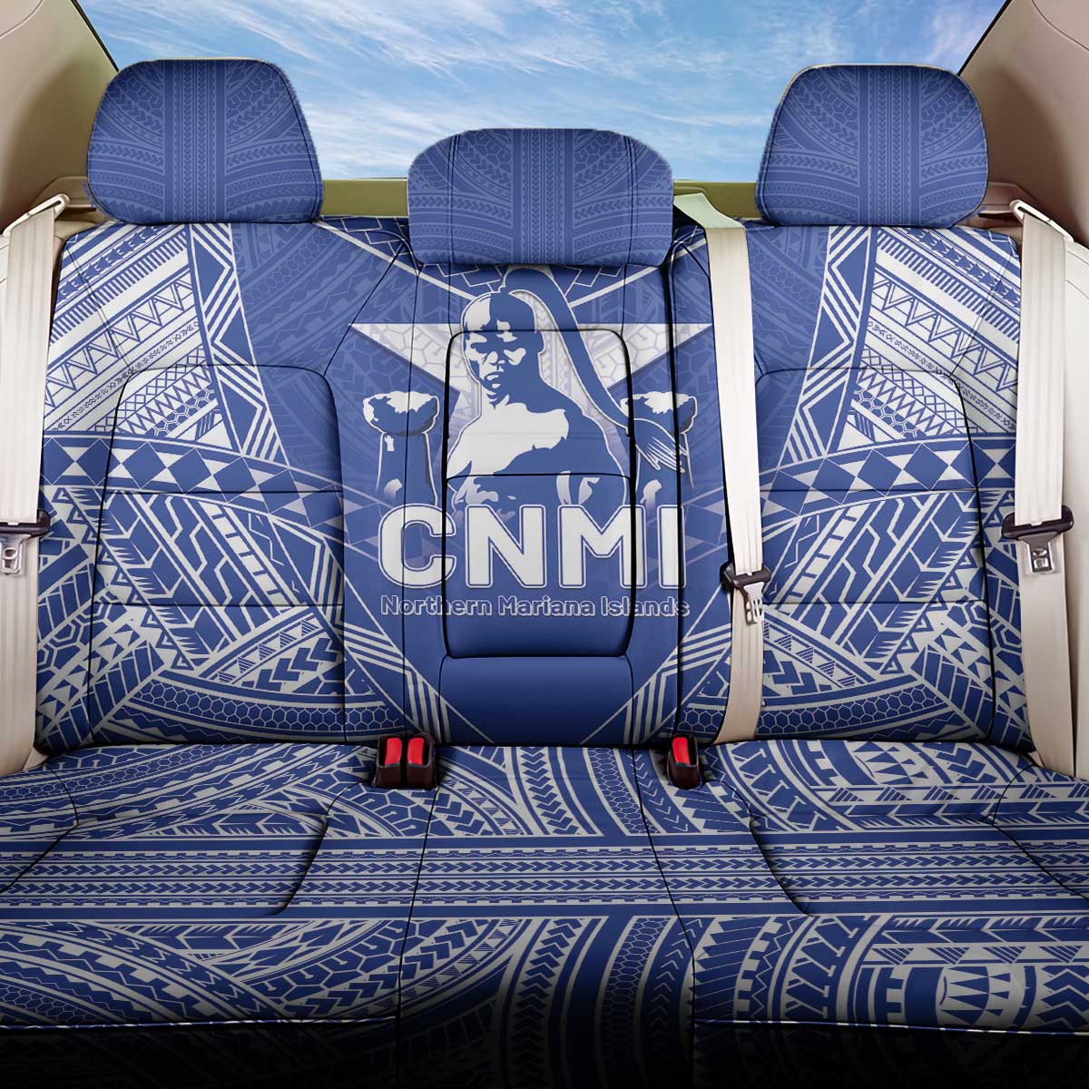 Northern Mariana Islands Back Car Seat Cover Chamorro Warrior Tribal Pattern LT05 One Size Blue - Polynesian Pride